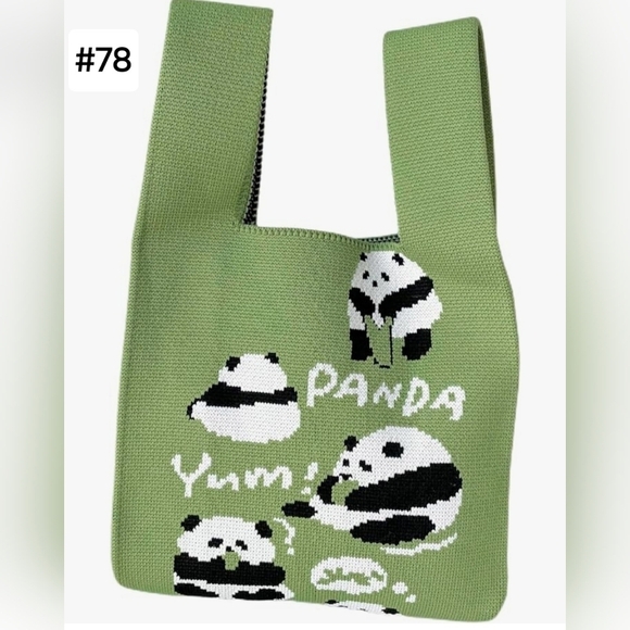 Belors Handbags - New! Panda tote purse handbag crocheted knitted green super cute and fun!